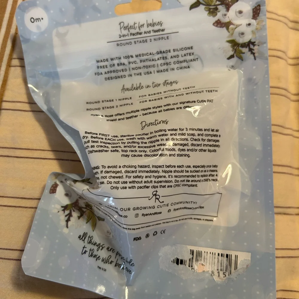 Ryan & Rose Clear Cutie Pat Pacifier and Teether